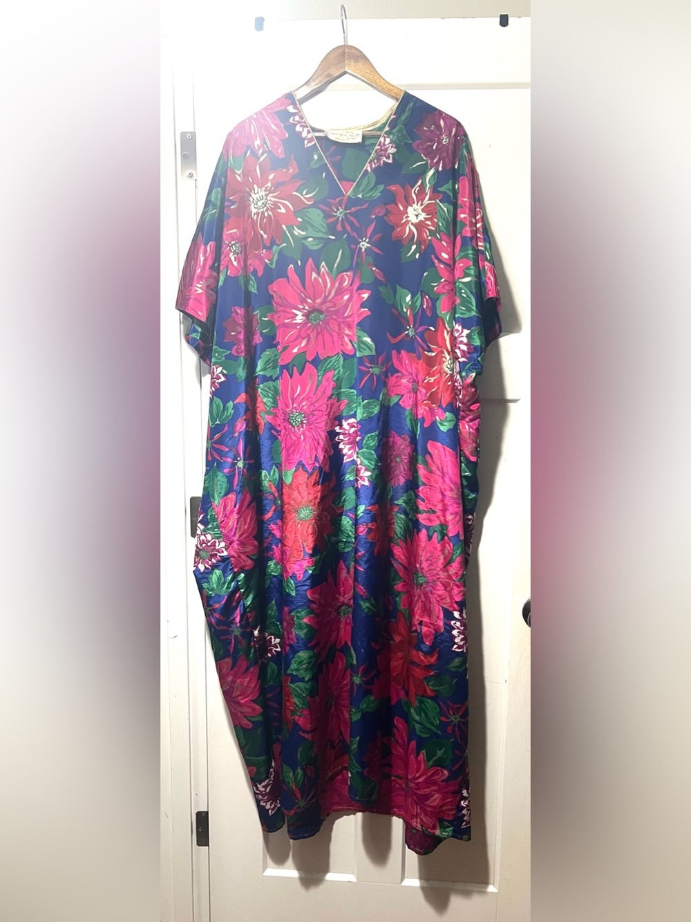 Vintage Oscar de la Renta for Swirl Floral Caftan Maxi Hostess Gown 70s